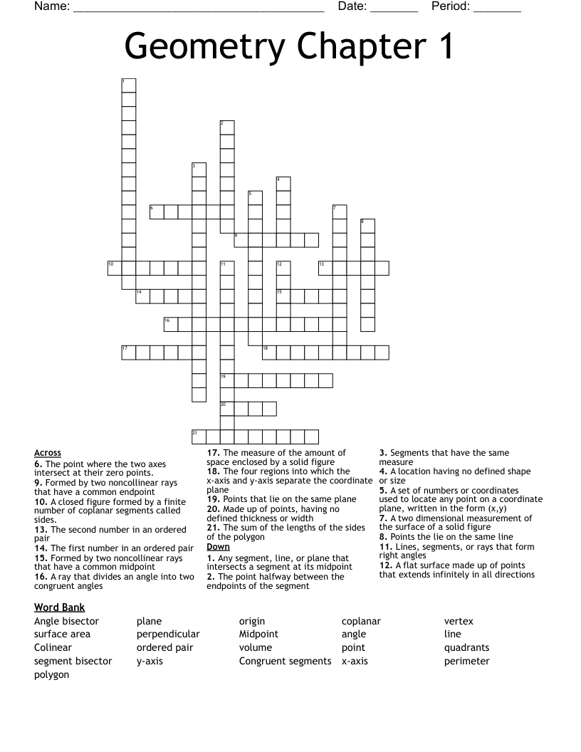 Geometry Chapter 1 Crossword