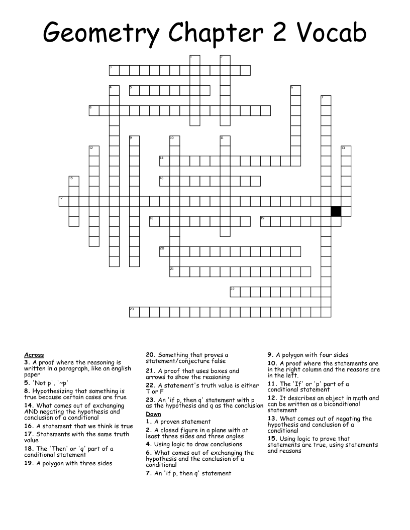 Geometry Chapter 2 Vocab Crossword