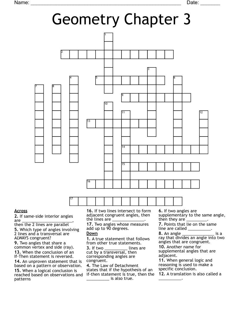 Geometry Chapter 3 Crossword
