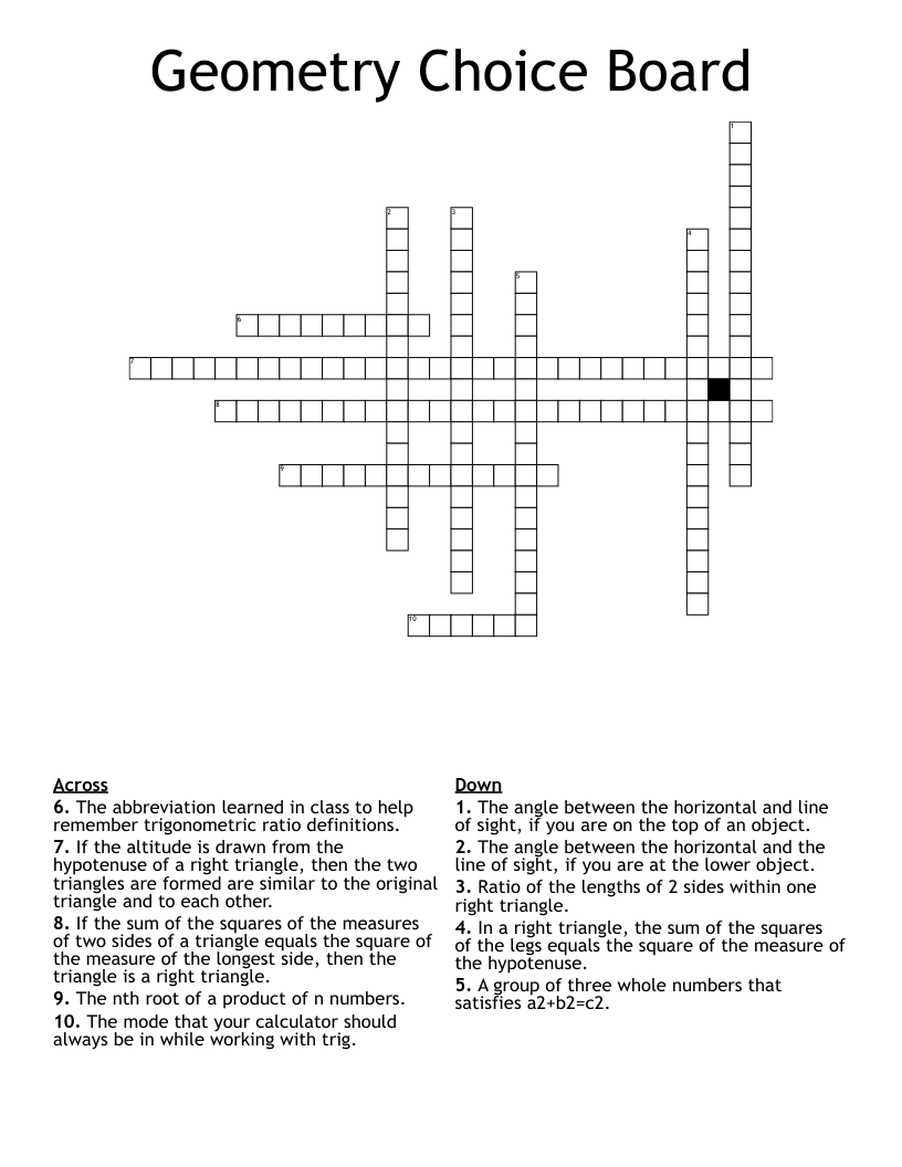 Geometry Choice Board Crossword