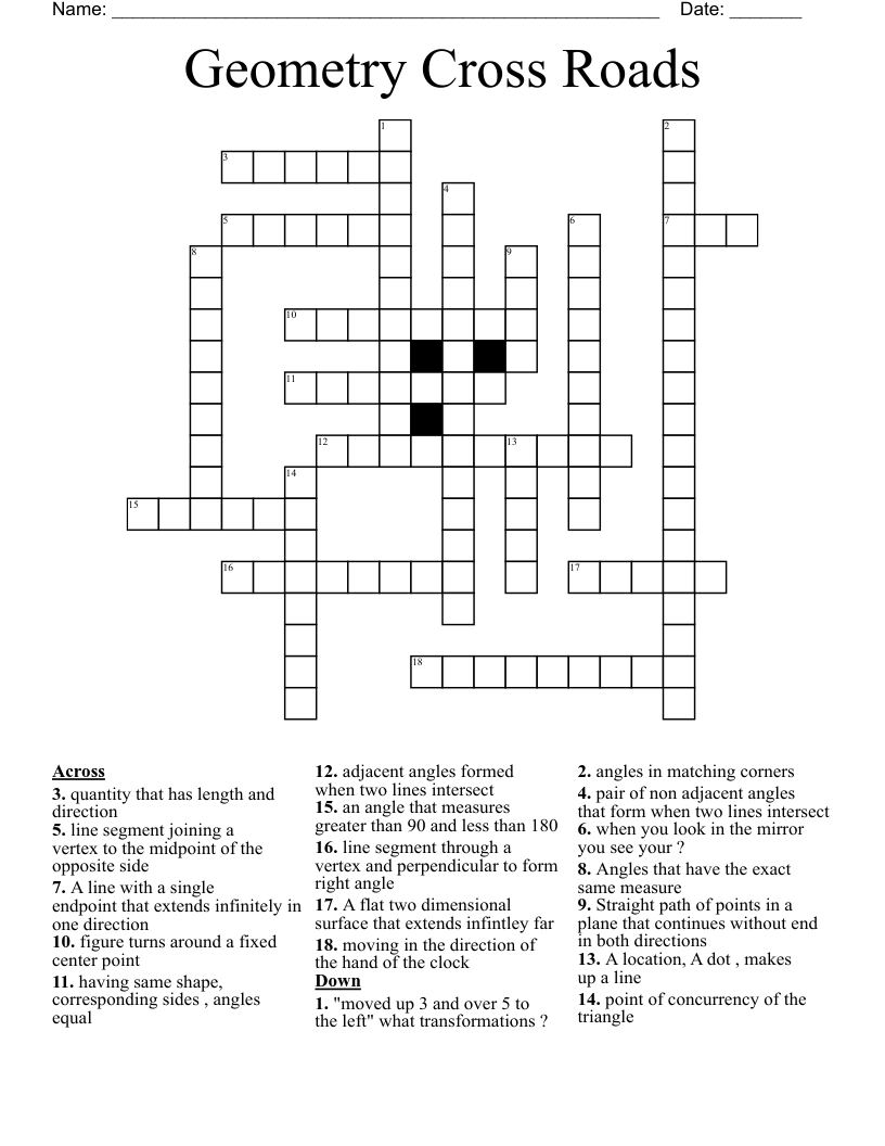Geometry Cross Roads Crossword