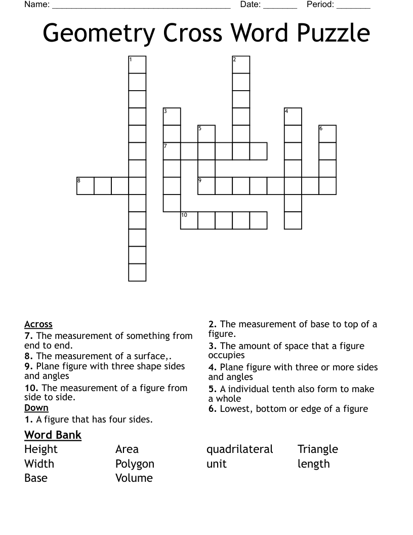 Geometry Cross Word Puzzle