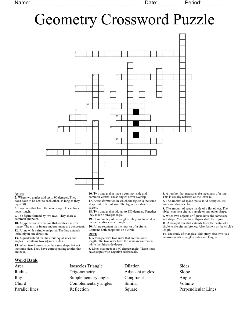 Geometry Crossword Puzzle