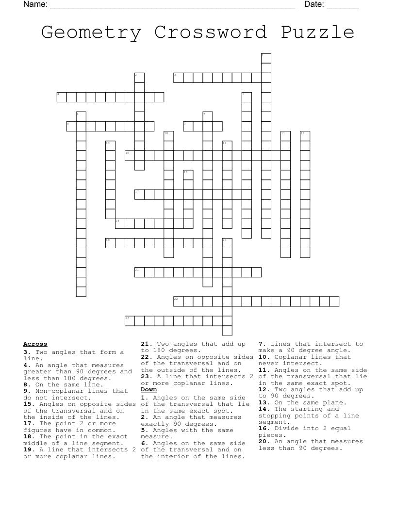 Geometry Crossword Puzzle