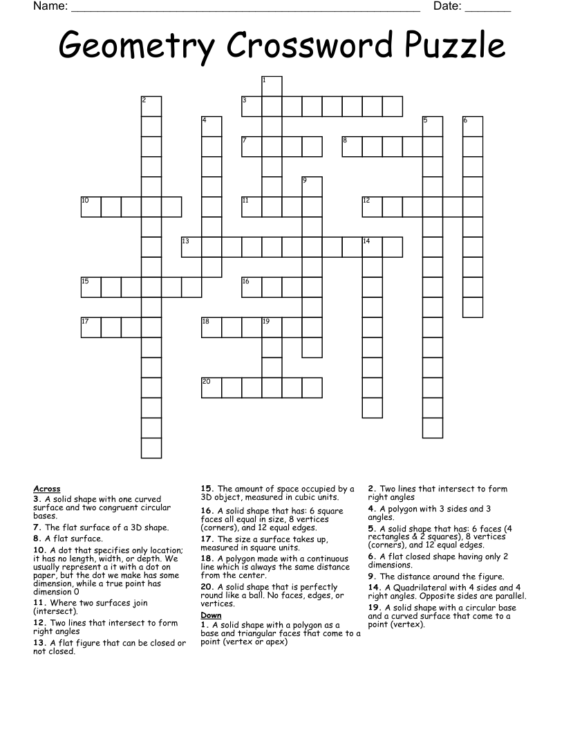 Geometry Crossword Puzzle