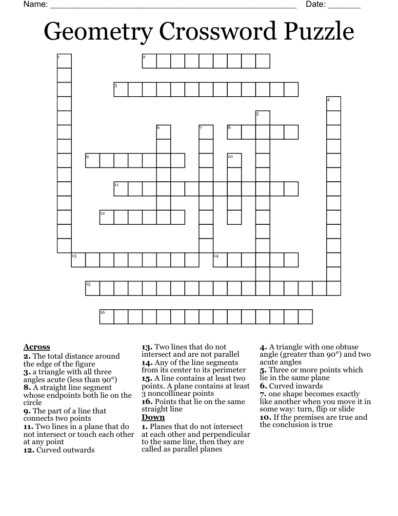 Geometry Crossword Puzzle