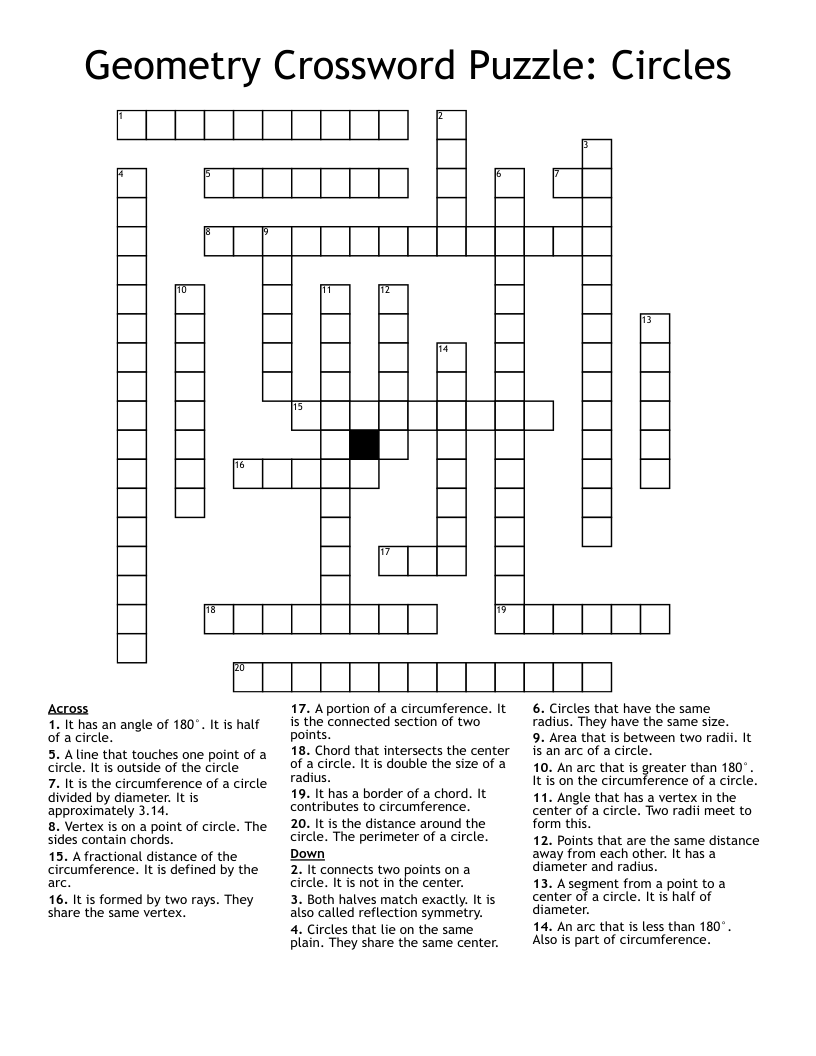 Geometry Crossword Puzzle: Circles