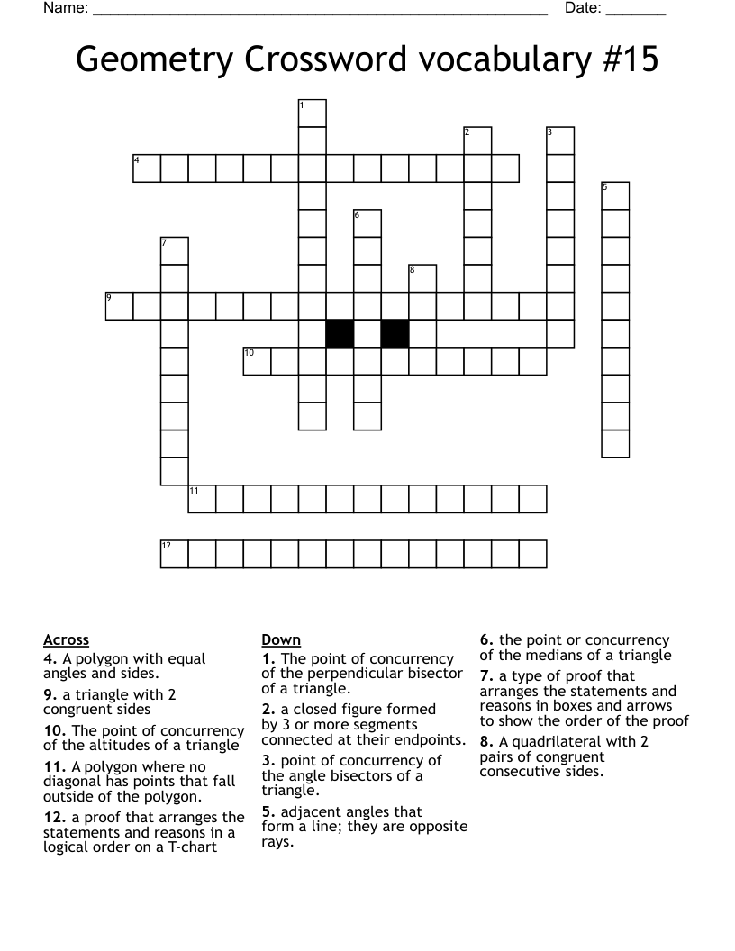Geometry Crossword vocabulary #15