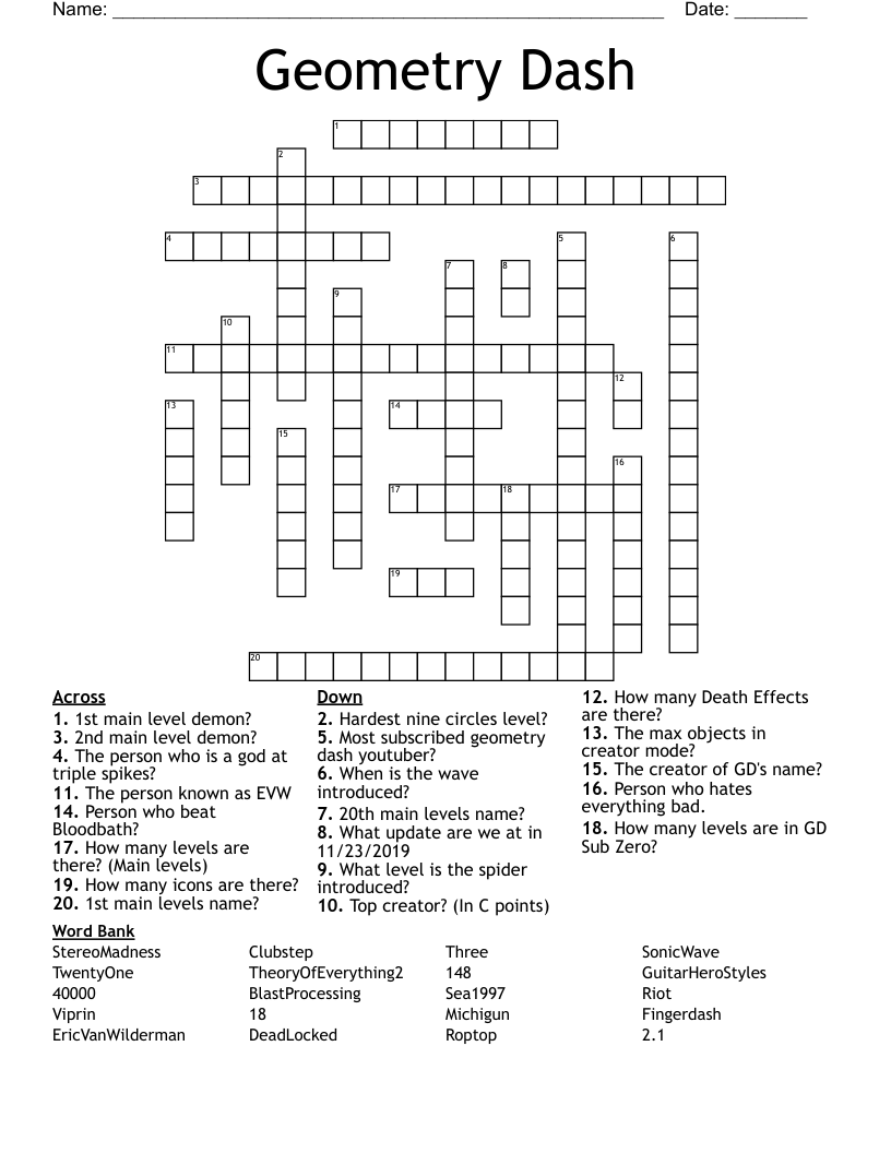 Geometry Dash Crossword