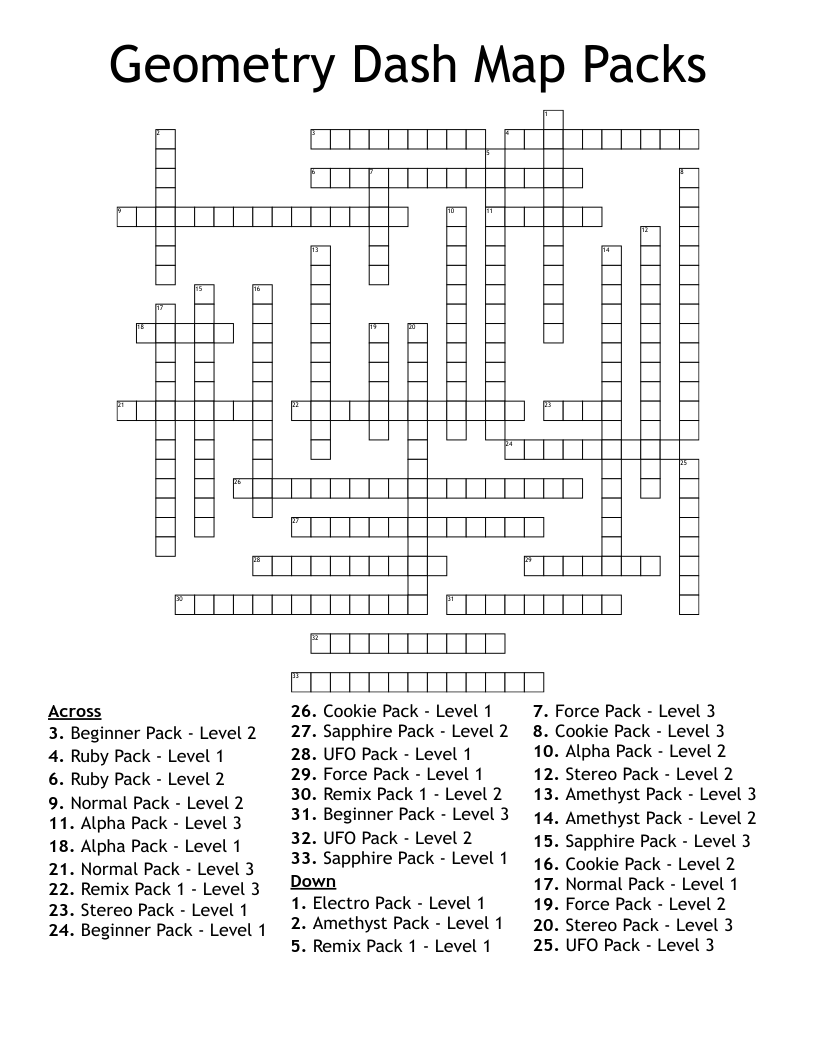 Geometry Dash Map Packs Crossword