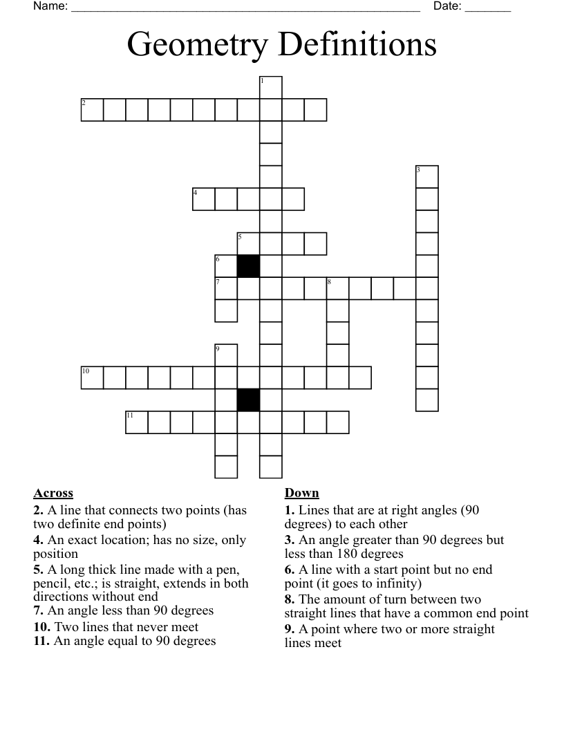 Geometry Definitions Crossword