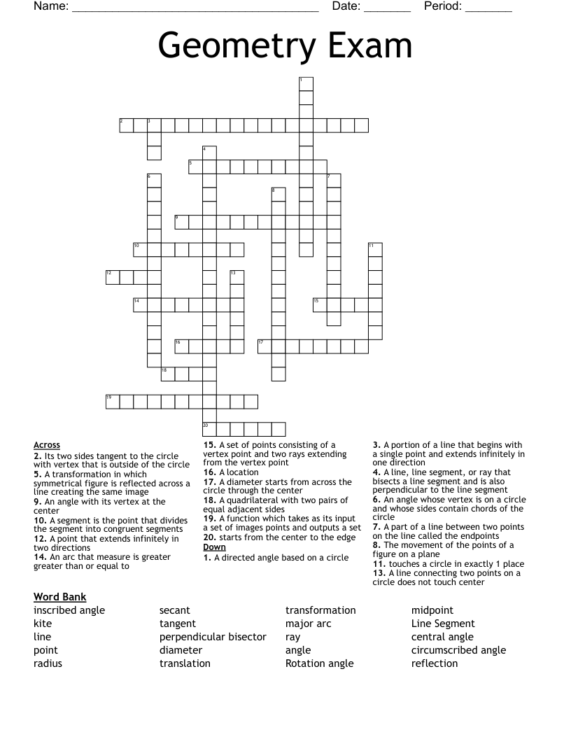 Geometry Exam Crossword