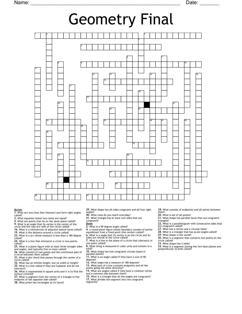 Geometry Final Crossword
