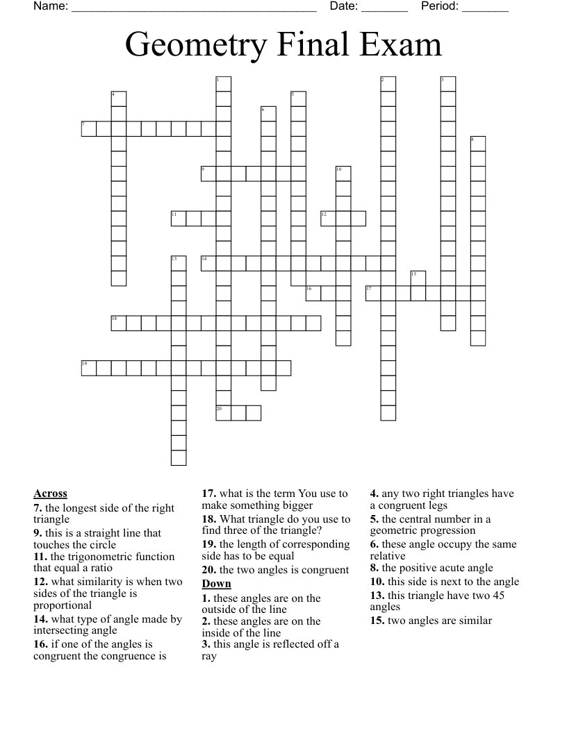 Geometry Final Exam Crossword