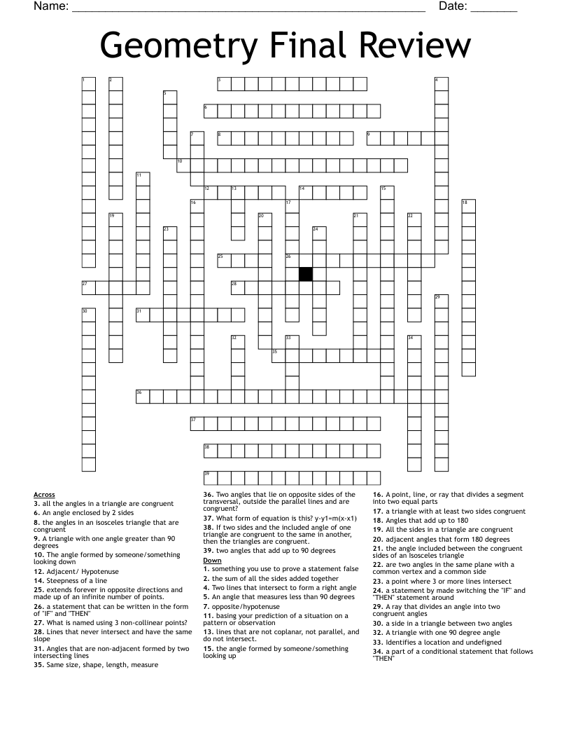 Geometry Final Review Crossword