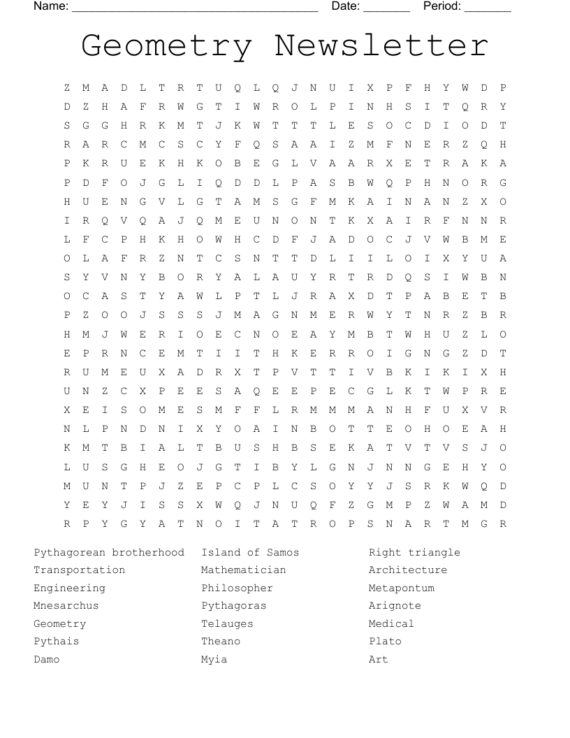 Geometry Newsletter Word Search