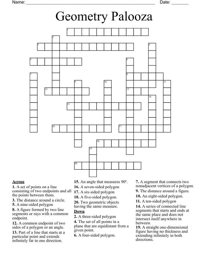 Geometry Palooza Crossword