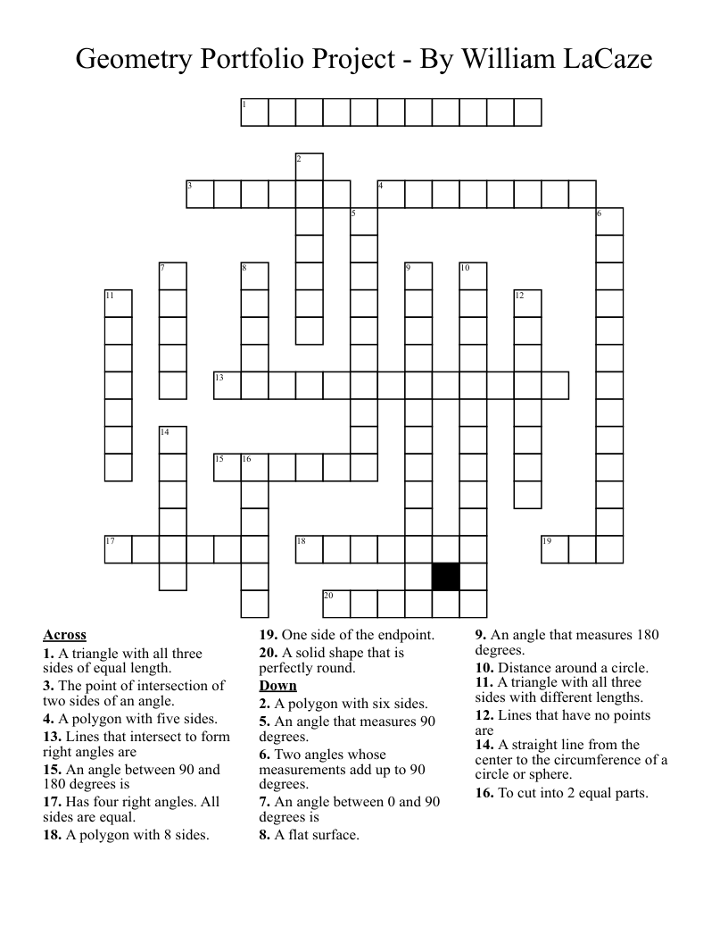 Geometry Portfolio Project - By William LaCaze Crossword