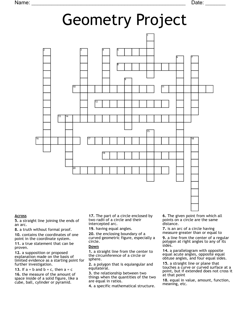 Geometry Project Crossword