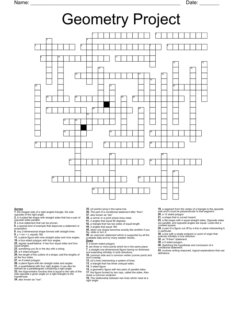 Geometry Project Crossword