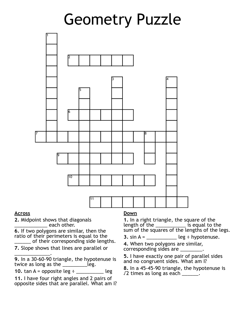 Geometry Puzzle Crossword