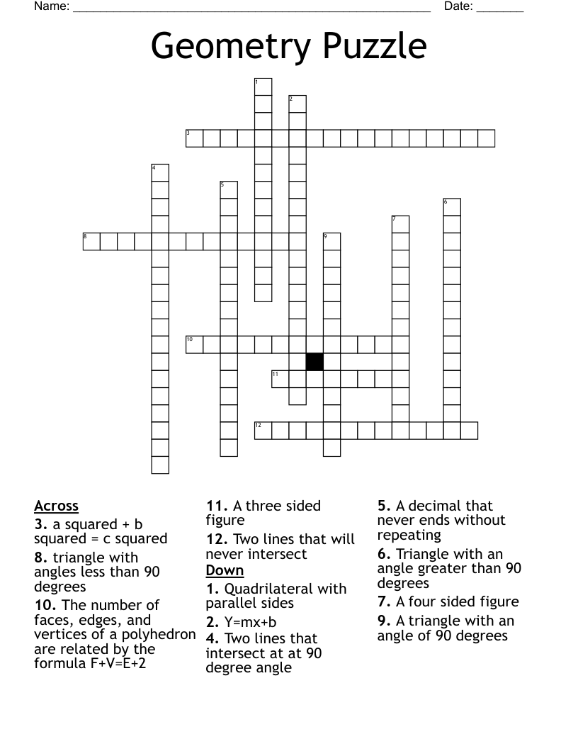 Geometry Puzzle Crossword