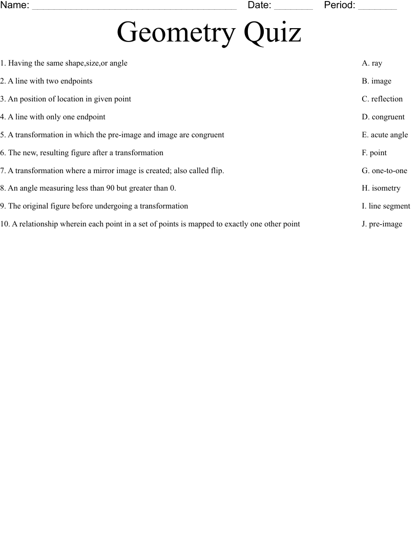 Geometry Quiz Worksheet