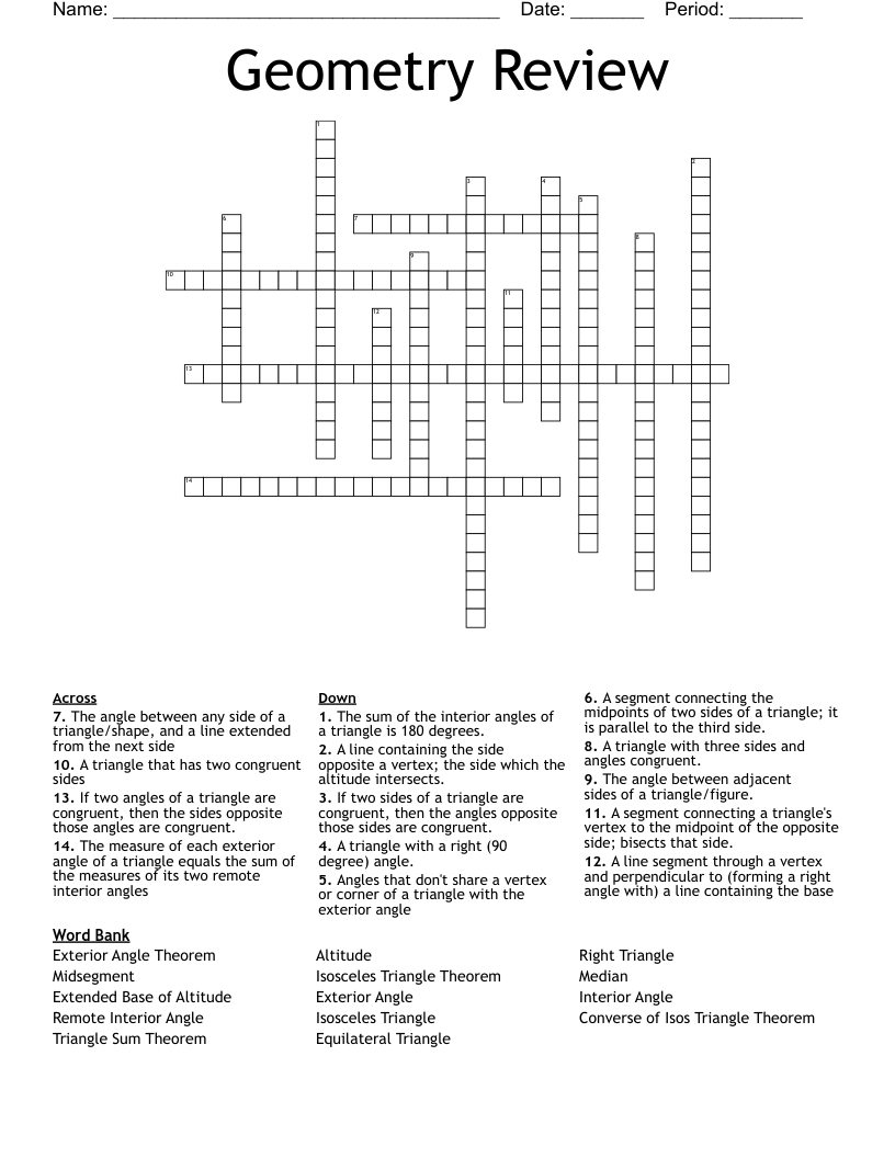 Geometry Review Crossword