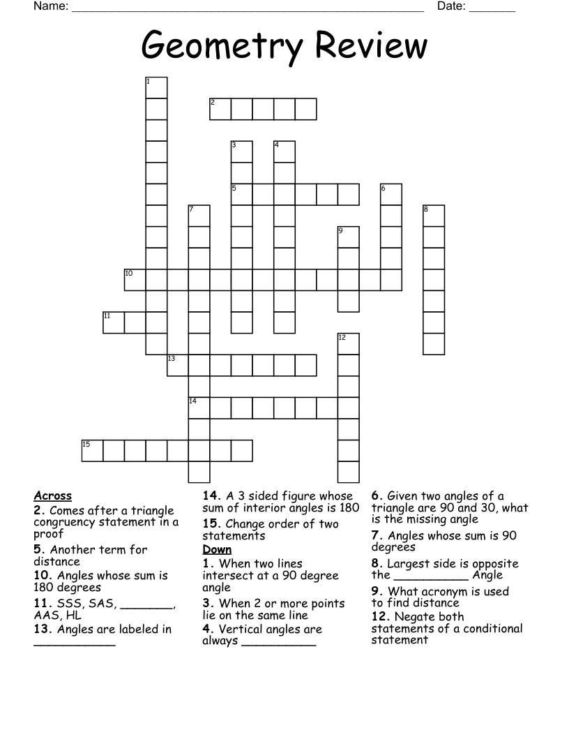 Geometry Review Crossword