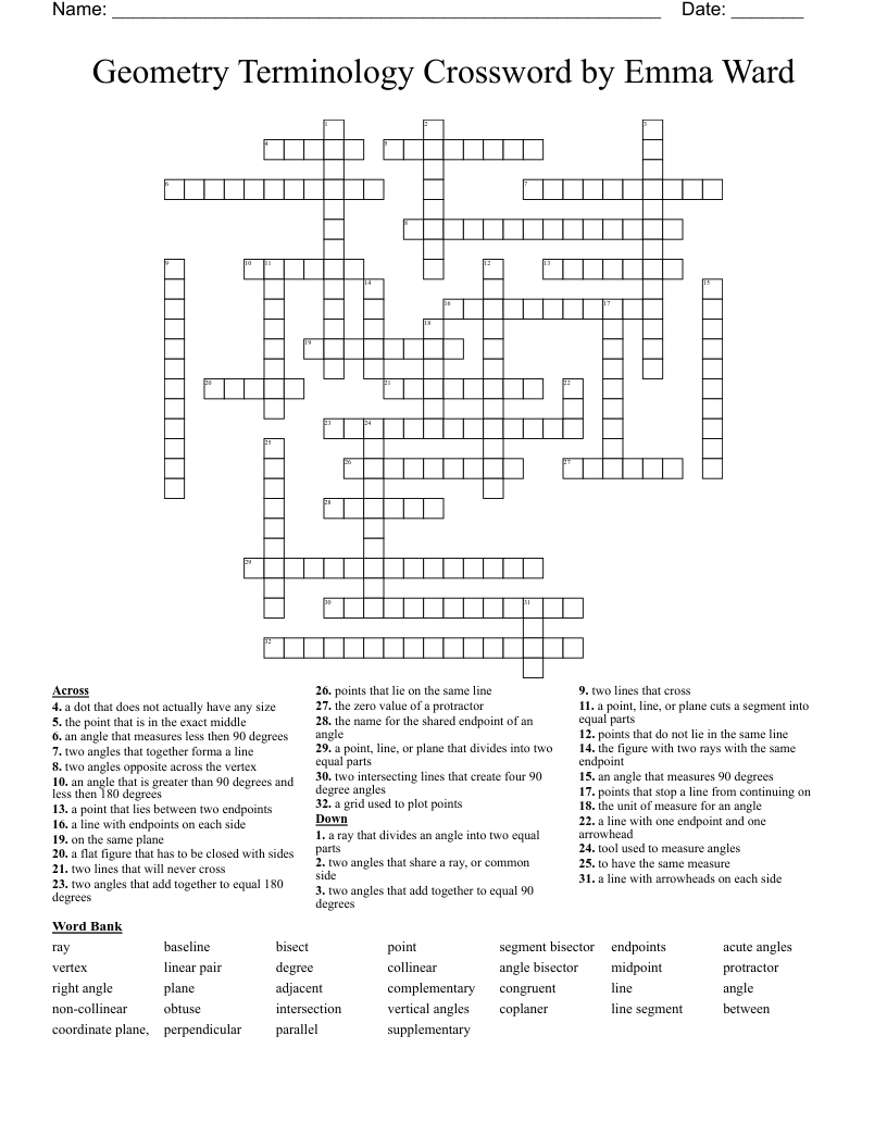 Geometry Terminology Crossword by Emma Ward