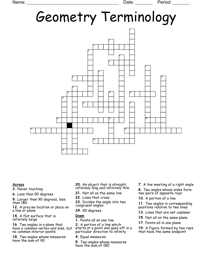 Geometry Terminology  Crossword
