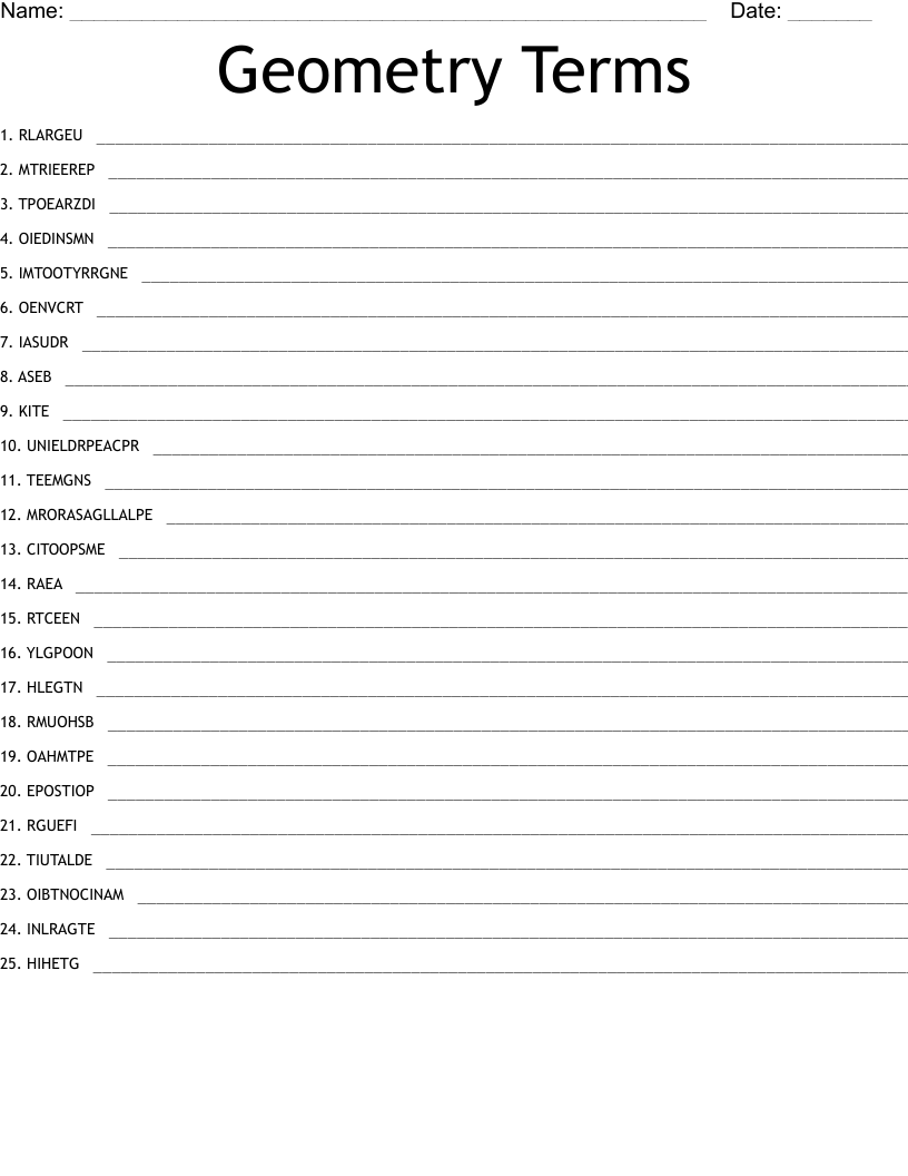 Geometry Terms Word Scramble