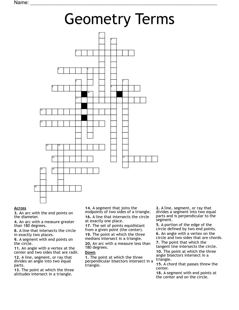 Geometry Terms Crossword
