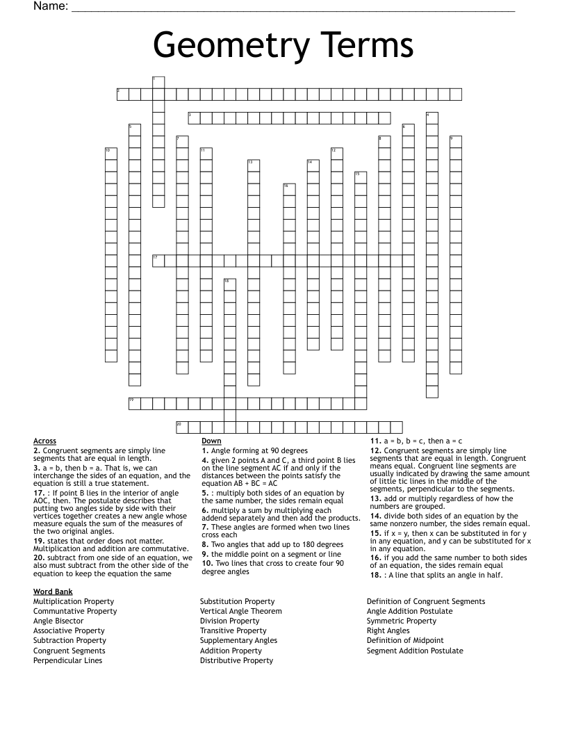 Geometry Terms Crossword