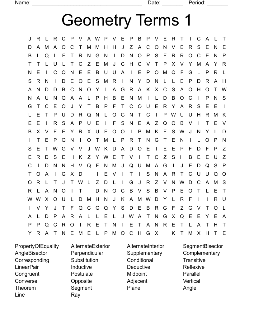Geometry Terms 1 Word Search