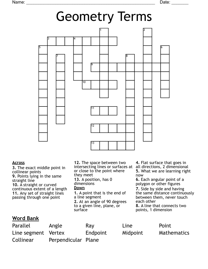 Geometry Terms Crossword