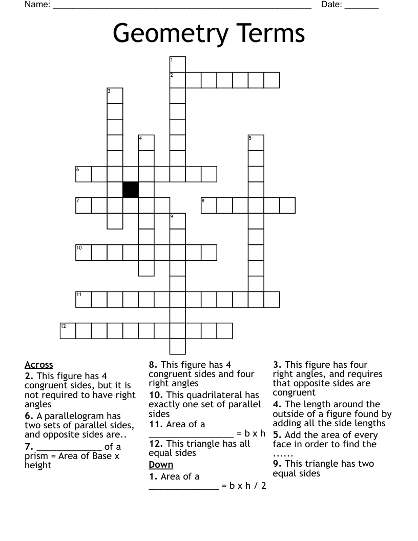 Geometry Terms Crossword