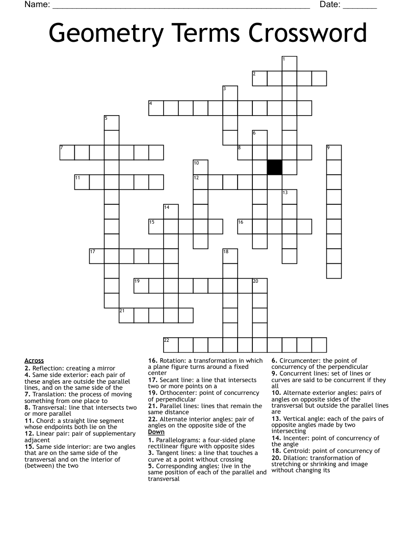Geometry Terms Crossword