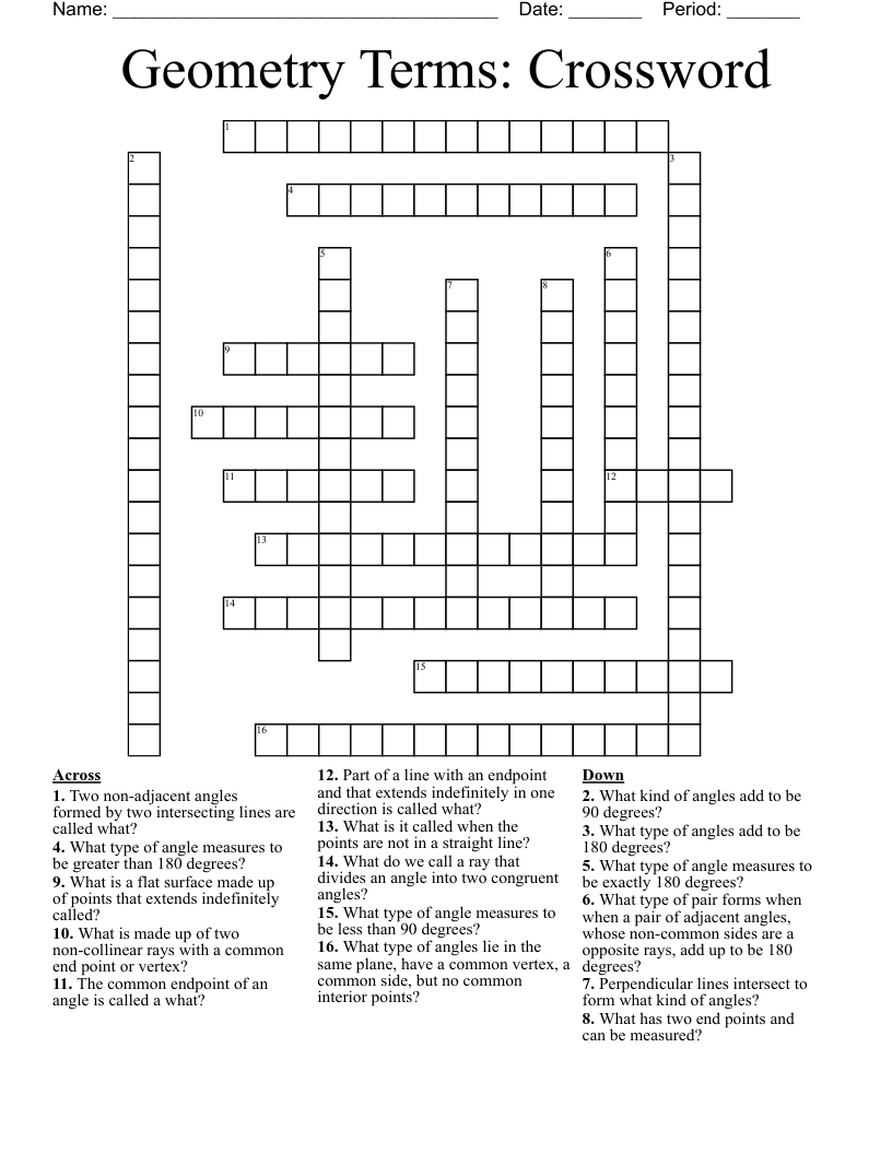 Geometry Terms: Crossword
