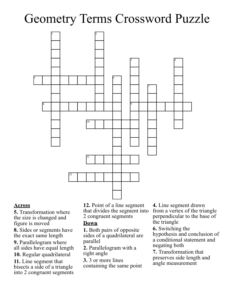 Geometry Terms Crossword Puzzle