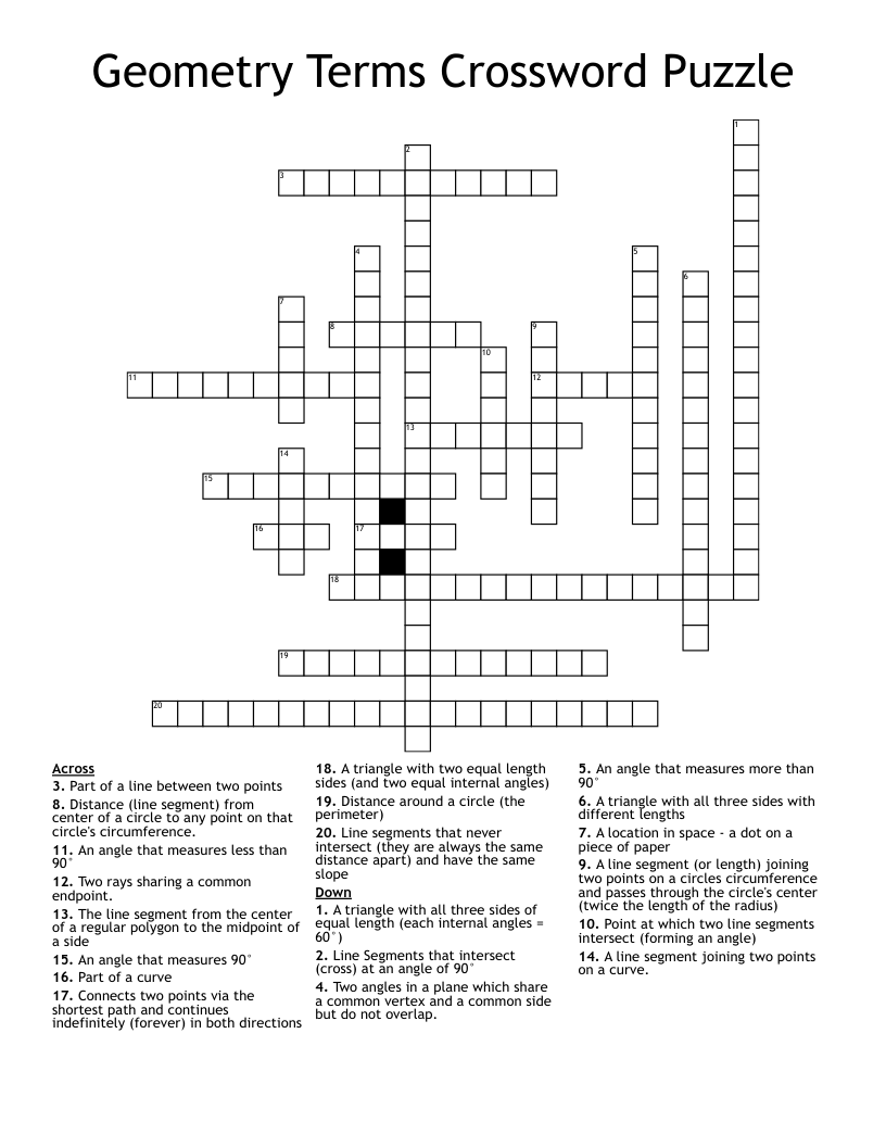 Geometry Terms Crossword Puzzle