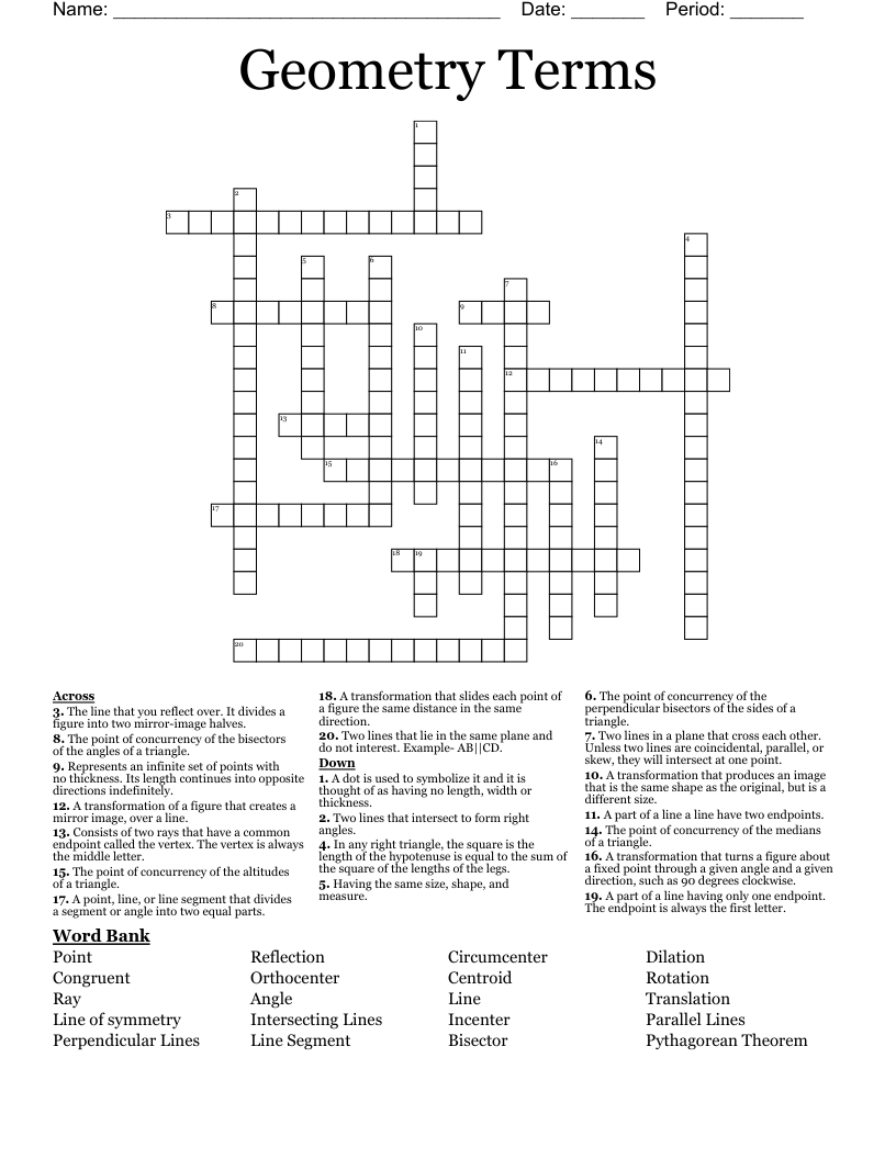 Geometry Terms  Crossword