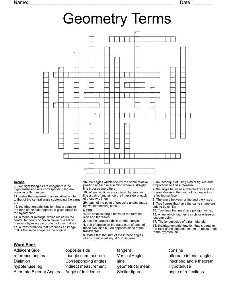 Geometry Terms  Crossword
