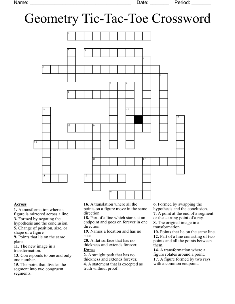 Geometry Tic-Tac-Toe Crossword