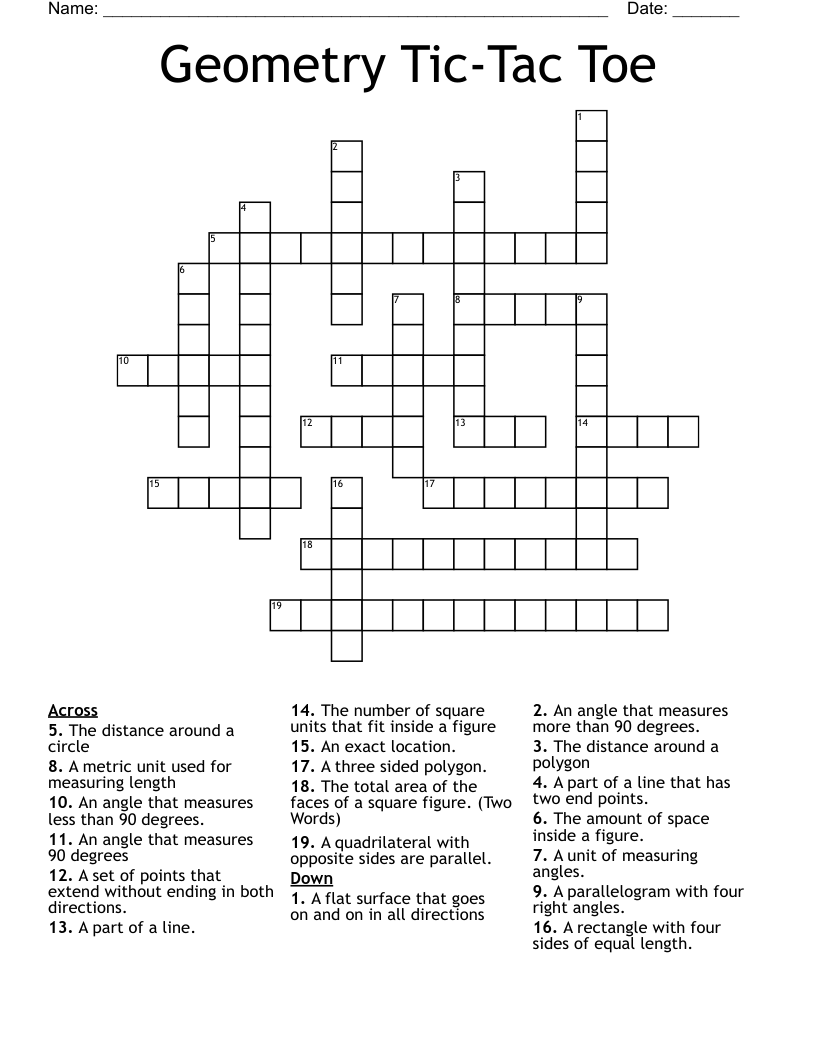 Geometry Tic-Tac Toe Crossword