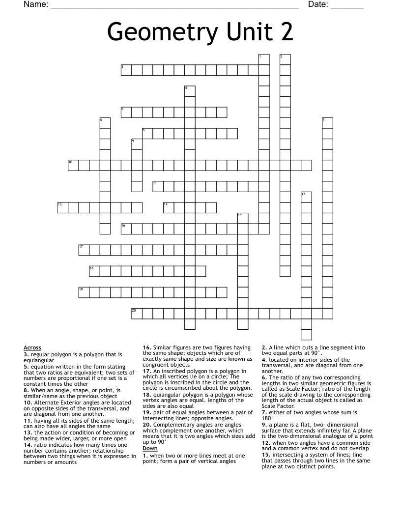 Geometry Unit 2  Crossword