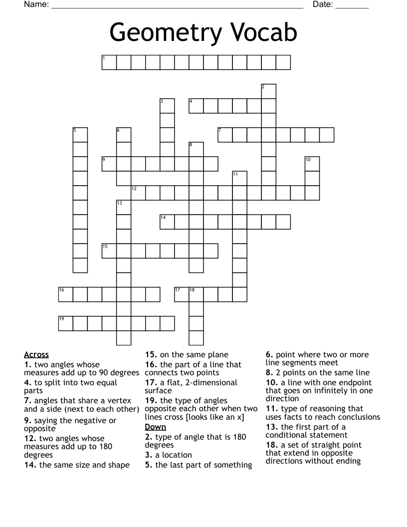 Geometry Vocab Crossword