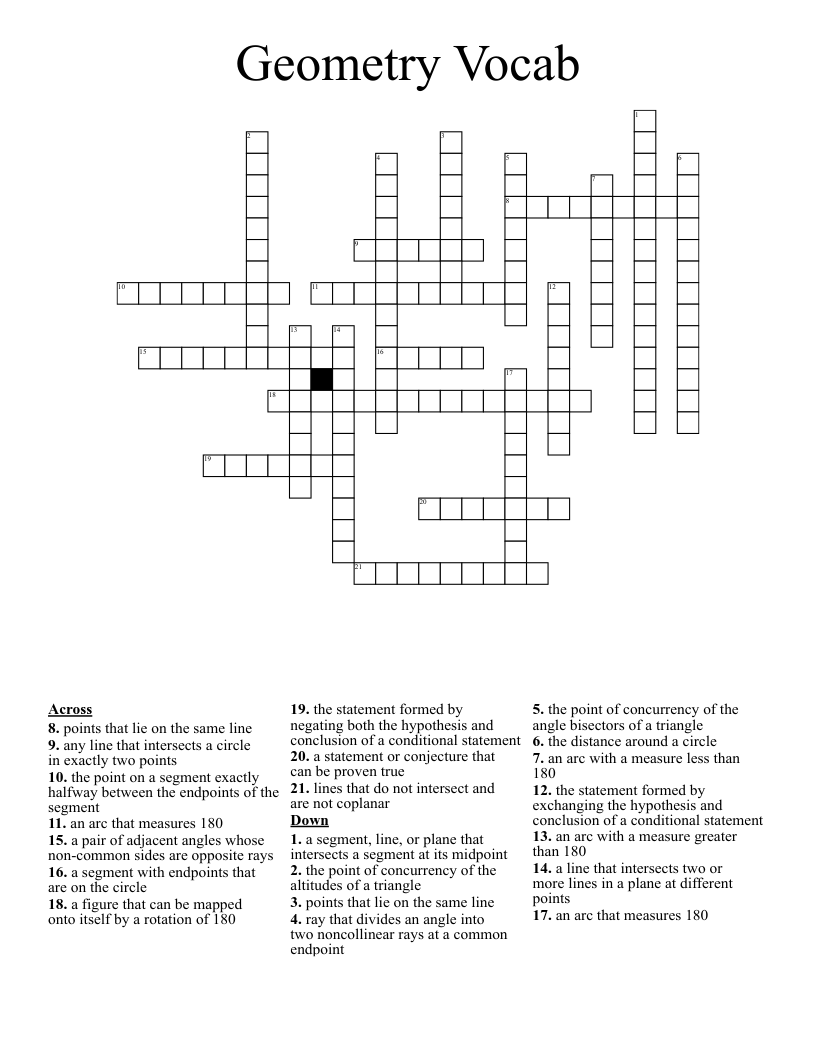 Geometry Vocab Crossword
