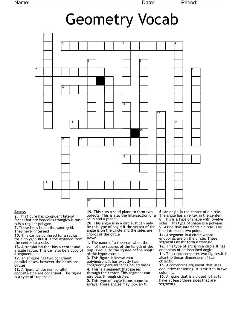 Geometry Vocab Crossword