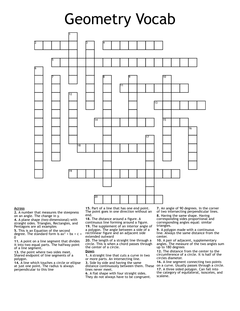 Geometry Vocab Crossword
